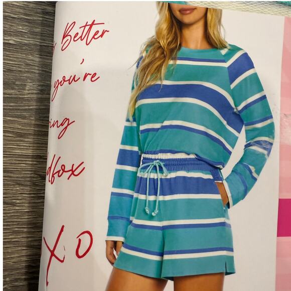 Wildfox Blue Striped Sweatshirt & Short Lounge Set Sz M NWT - Picture 4 of 13